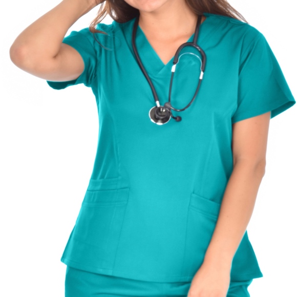 Mini Marilyn Teal 4 Way Stretch Scrub Top XS-XXL - Picture 1 of 6